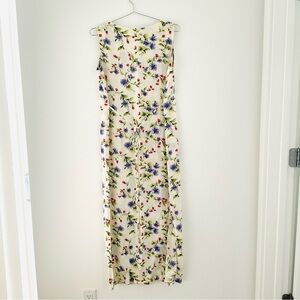 Vintage Linen Blend Floral Sleeveless Maxi Dress Size M. W Tie String